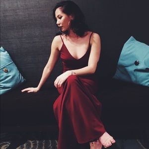 Floor length red dress